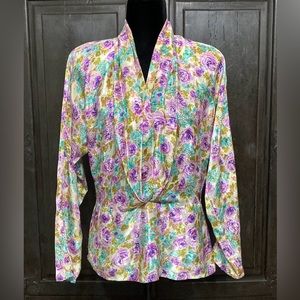 Vintage Michelle Stuart Purple/Blue floral blouse- size 10